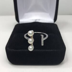Gorgeous Pearl & White Sapphires Negative Space Ring